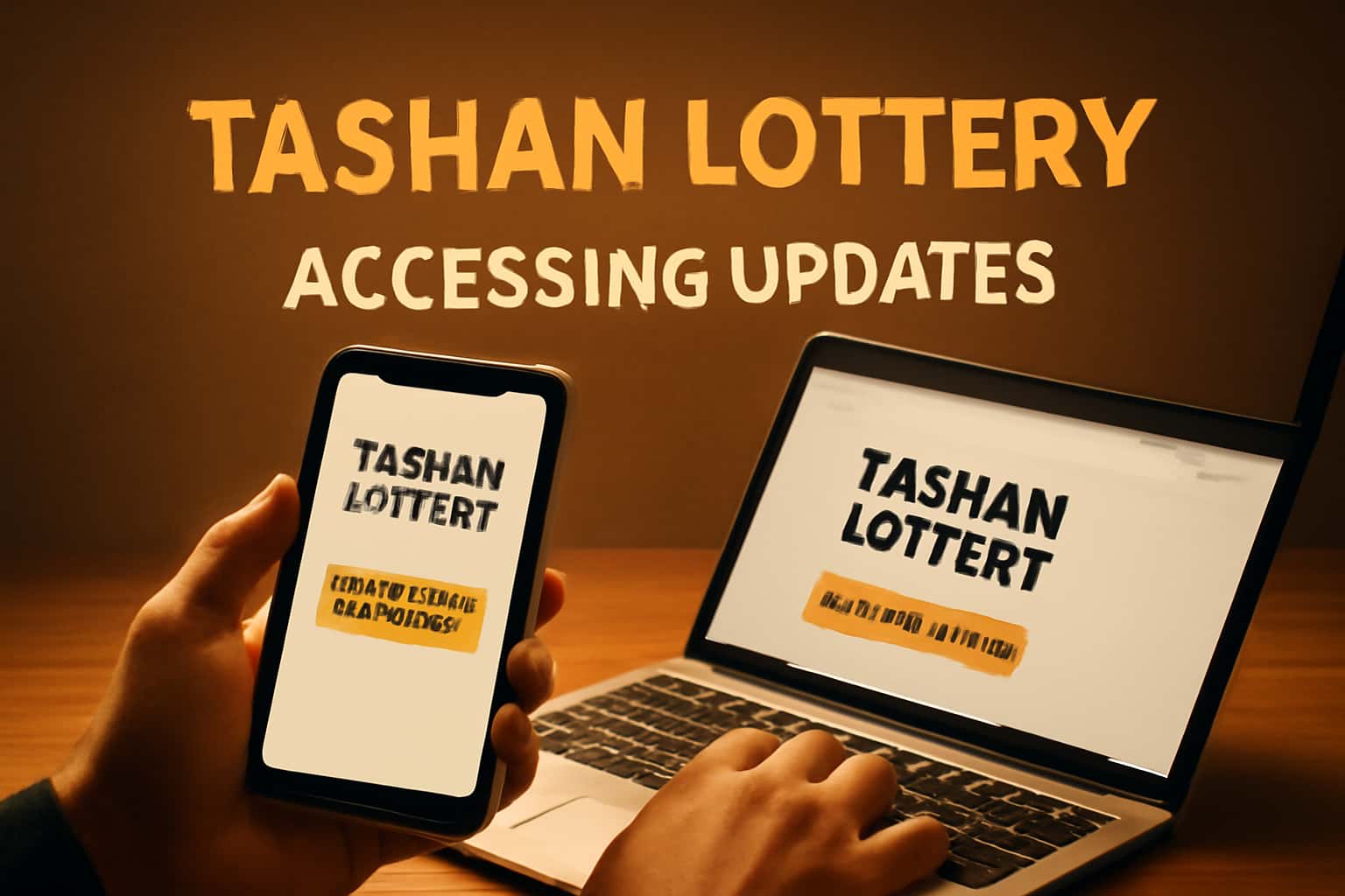 Visual representation of accessing Tashan Lottery updates with thematic colors.