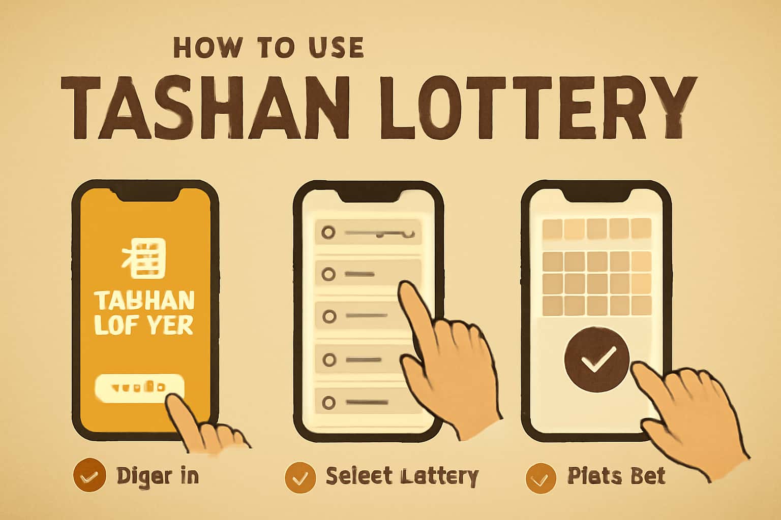 An informational scene depicting the Tashan Lottery app with user interface elements.