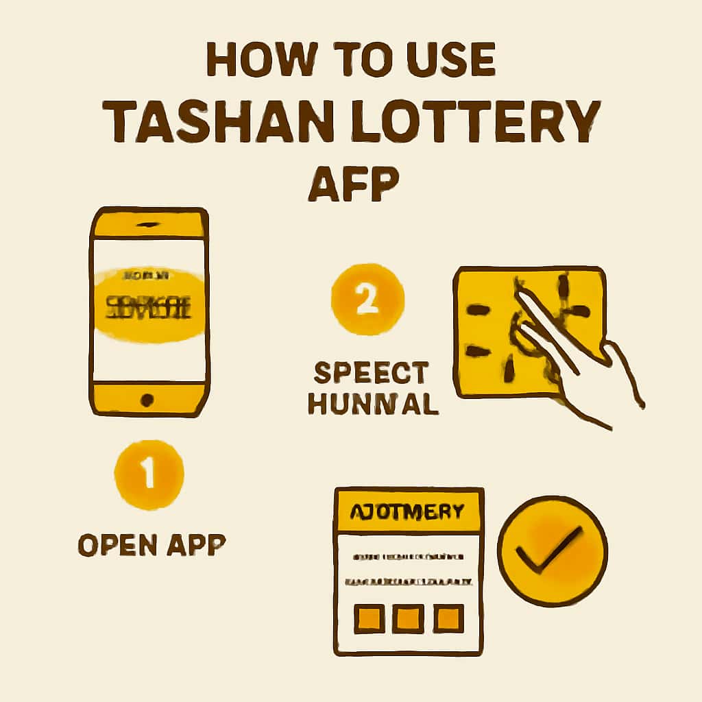 An educational illustration on Tashan Lottery app usage.