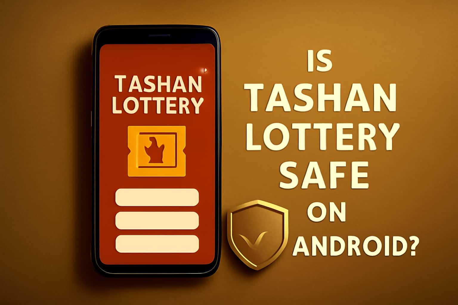 A high-tech representation of the Tashan Lottery app's safety features on Android.