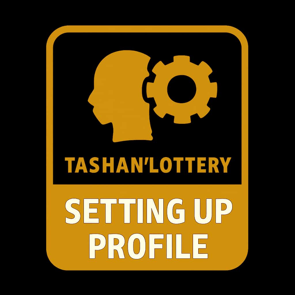 A badge icon representing assistance with Tashan Lottery profile setup.