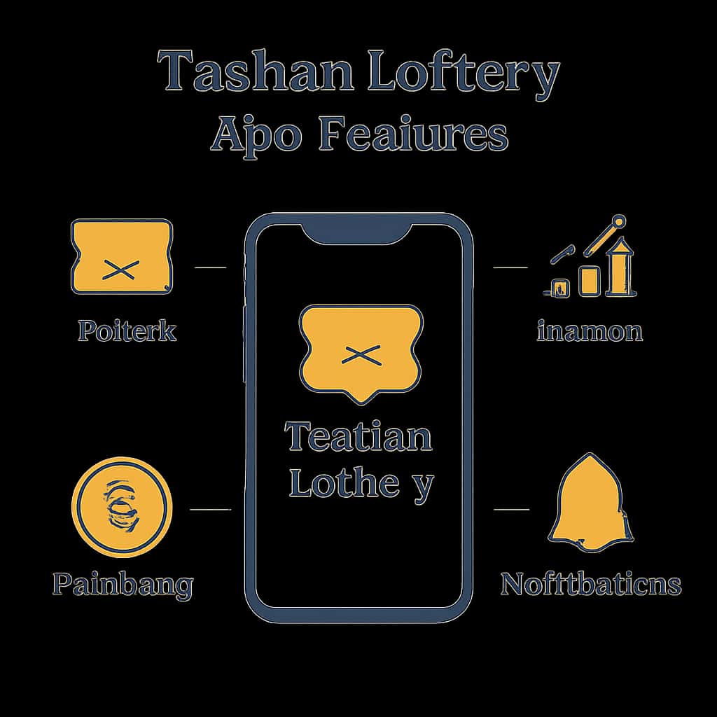 An educational illustration of Tashan Lottery app functionalities.