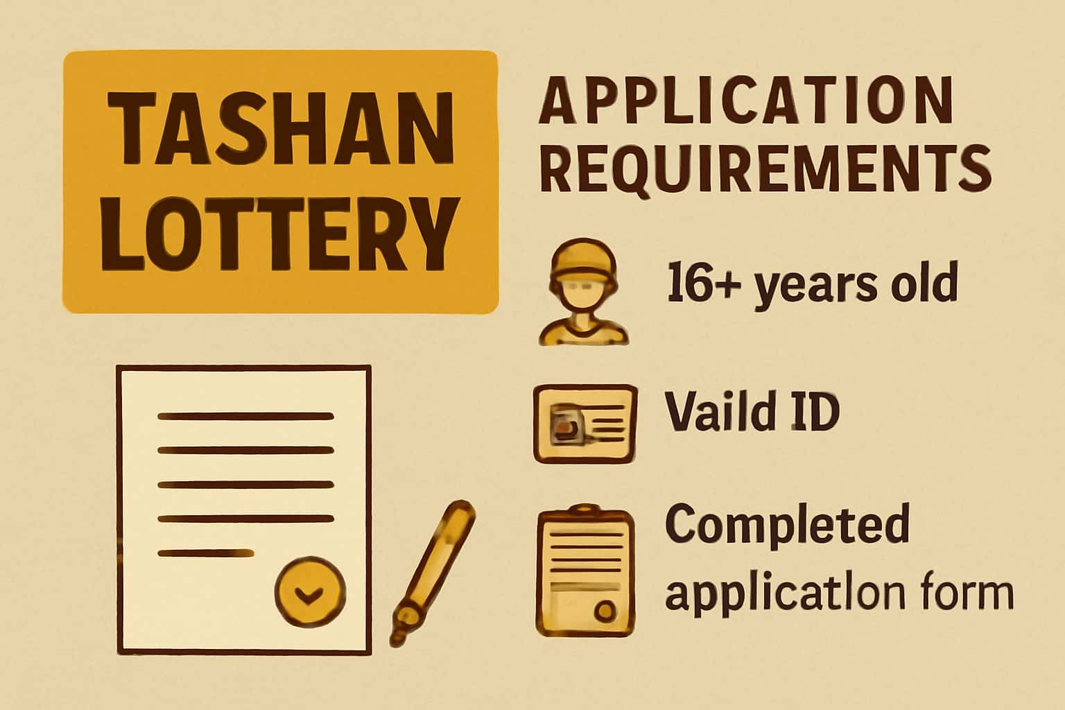 An informational graphic depicting the requirements for the Tashan Lottery application.