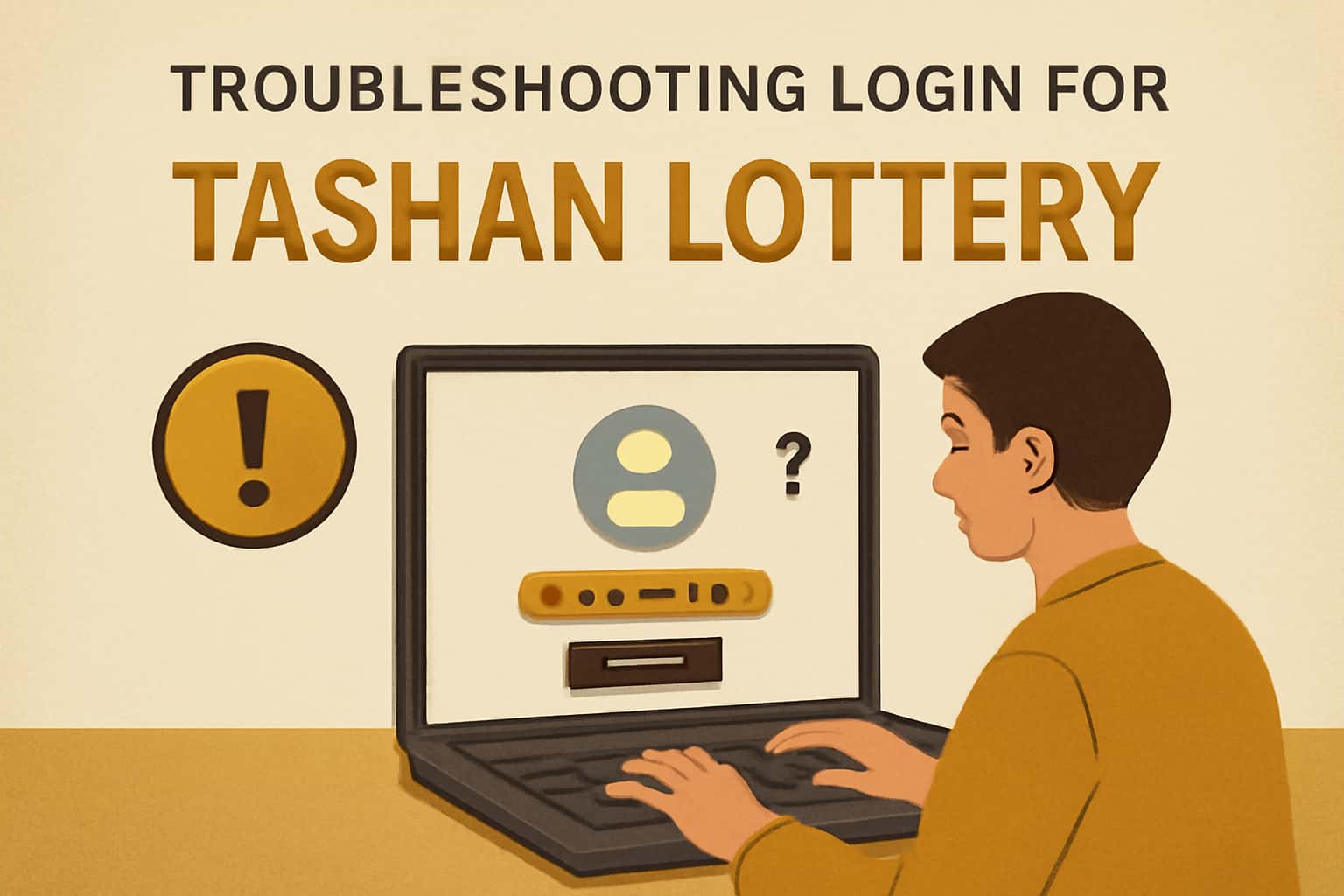 Informational scene about troubleshooting login for Tashan Lottery with clear text.